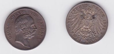 2 Mark Silber Münze Sachsen König Georg 1904 E auf den Tod Jäger 132 vz (137170)