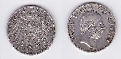 2 Mark Silber Münze Sachsen König Georg 1904 Jäger 129 vz (150739)