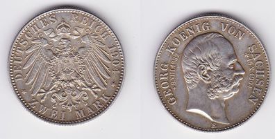 2 Mark Silber Münze Sachsen König Georg 1904 auf den Tod vz (150022)