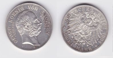 2 Mark Silber Münze Sachsen König Georg 1904 auf den Tod vz (151210)
