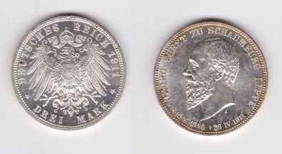 3 Mark Silber Münze Schaumburg Lippe Georg auf den Tod 1846 - 1911 PP (148535)