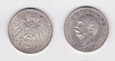 3 Mark Silber Münze Anhalt Herzog Friedrich II 1909 A vz/ Stgl.(131171)