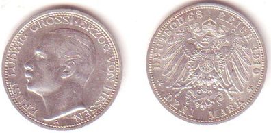 3 Mark Silber Münze Ernst Ludwig Großh. von Hessen 1910 (MU0676)