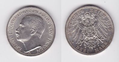3 Mark Silber Münze Ernst Ludwig Großherzog von Hessen 1910 vz (132324)