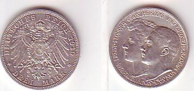 3 Mark Silber Münze Sachsen Weimar Eisenach 1910 (MU0212)