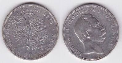 5 Mark Silber Münze Hessen Großherzog Ludwig III 1876 H (111835)