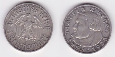 5 Mark Silber Münze Martin Luther 1933 A Jäger 353 (141942)