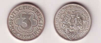 Silber Münze 3 Mark Jahrtausendfeier Nordhausen 1927 A Jäger 327 (116193)