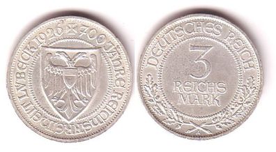 Münze 3 Mark 700 Jahre Reichsfreiheit Luebeck 1926 A