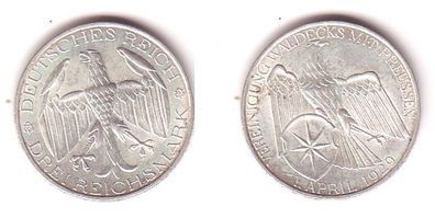 Silbermünze 3 Mark Vereinigung Waldeck mit Preussen1929