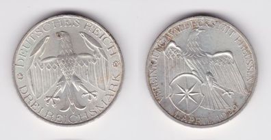 Silbermuenze 3 Mark Vereinigung Waldeck mit Preussen 1929 A (152430)