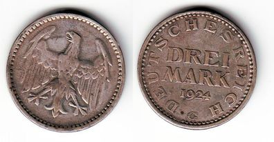 Silber Münze 3 Mark Weimarer Republik 1924 G (109963)