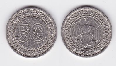 50 Pfennig Nickel Münze Weimarer Republik 1930 J (117796)
