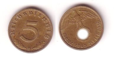 5 Pfennig Messing Münze 3. Reich 1936 D Jäger 363 (112030)
