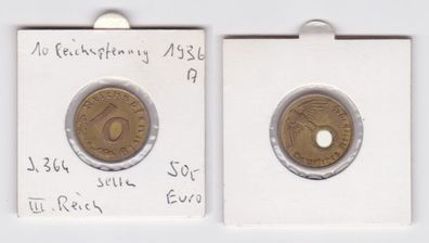 10 Pfennig Messing Münze 3. Reich 1936 A Jäger 364 (109309)