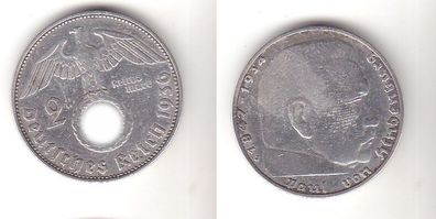 2 Mark Silber Münze 3. Reich Hindenburg 1936 J Jäger 366 (116282)