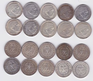 10 Silbermünzen 3. Reich 5 Mark Hindenburg (116252)