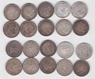 10 Silbermünzen 3. Reich 5 Mark Hindenburg (109509)