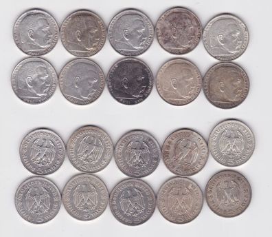 10 Silbermünzen 3. Reich 5 Mark Hindenburg (155757)