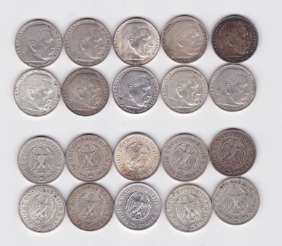 10 Silbermünzen 3. Reich 5 Mark Hindenburg (155784)