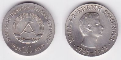DDR Gedenk Münze 10 Mark Karl Friedrich Schinkel 1966 Silber f. Stgl. (141100)