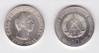 DDR Gedenk Münze 10 Mark Karl Friedrich Schinkel 1966 Silber f. Stgl. (136626)