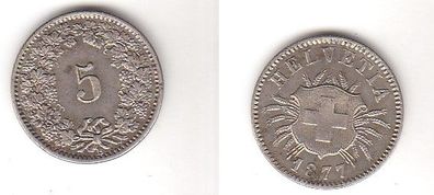 5 Rappen Nickel Münze Schweiz 1877 B (114622)