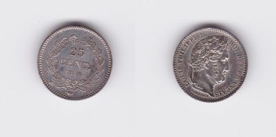 25 Centimes Silber Münze Frankreich Louis-Philiippe I. 1848 Stempelglanz(127387)