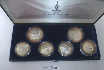 Etui mit 6 Original Silber Gedenkmünzen Olympiade Moskau 1980 D (100821)