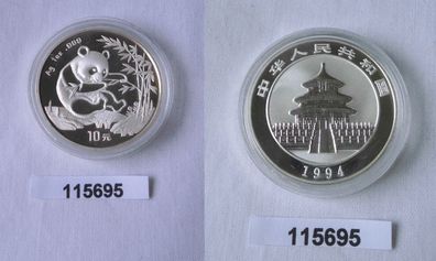10 Yuan Silber Münze China Panda 1 Unze Feinsilber 1994 Stgl. (115695)
