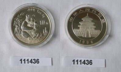 10 Yuan Silber Münze China Panda 1 Unze Feinsilber 1996 Stgl. (111436)
