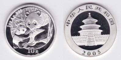 10 Yuan Silber Münze China Panda 1 Unze Feinsilber 2005 Stgl. (131220)