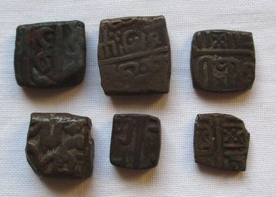 Sammlung 6x Indien Bronze Münzen Paisa viereckig 19. Jahrhundert (150506)