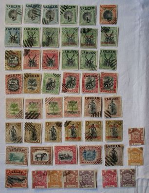 Briefmarken Labuan Britisch North Borneo kleine Sammlung mit 50 Werten (111096)