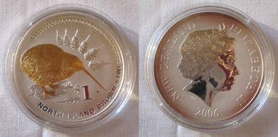 1 Dollar Silber Münze Neuseeland North Island Brown Kiwi 2006 (126583)
