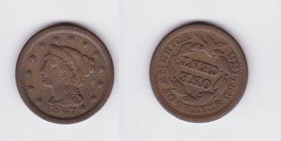 1 Cent Kupfer Münze USA 1847 ss+ (130234)