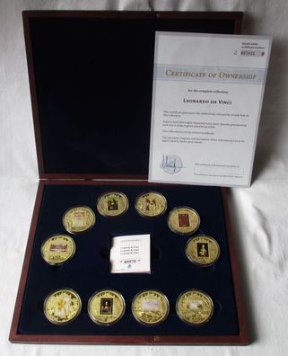 Leonardo da Vinci 500. Todestag Sammlung 10 vergoldete Medaillen PP Box (127407)