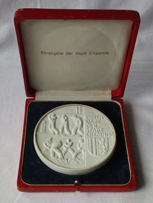 Porzellan Medaille Ehrengabe der Stadt Chemnitz - Alle Kraft dem Aufbau (134841)