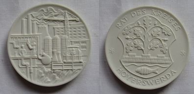 DDR Meissner Porzellan Medaille Rat des Kreises Hoyerswerda (149625)