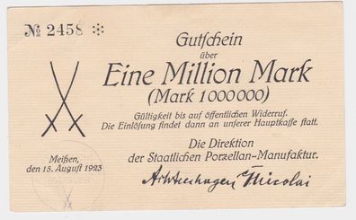 1 Million Mark Banknote Meissen Porzellan Manufaktur 15.8.1923 (110166)