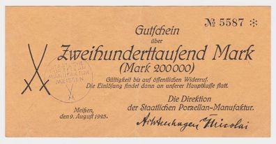 200000 Mark Banknote Meissen Porzellan Manufaktur 9.8.1923 (111315)
