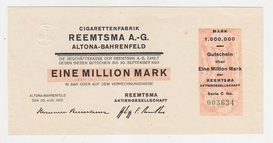 1 Million Mark Banknote Altona Bahrenfeld Cigarettenfabrik 25.08.1923 (115882)