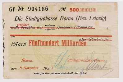 Firmenscheck 500 Milliarden Mark Banknote Stadtgirokasse Borna 8.11.1923(120337)