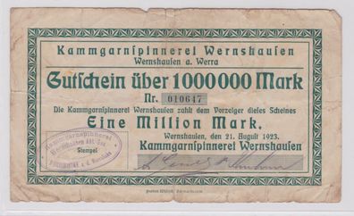 1 Million Mark Banknote Inflation Wernshausen Kammgarnspinnerei 1923 (137328)