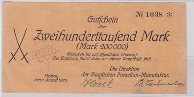200000 Mark Banknote Meissen Porzellan Manufaktur 9.8.1923 (135812)