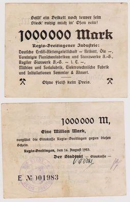 1 Million Mark Banknote Regis Breitingener Industrie 16.8.1923 (120749)