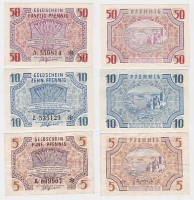 5,10 & 50 Pfennig Banknoten Landesregierung Rheinland Pfalz 15.10.1947 (131934)