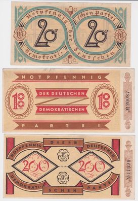 3 Banknoten Notgeld Berlin Deutsche Demokratische Partei ohne Jahr (112451)