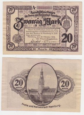 20 Mark Banknote Aushilfsschein Stadt Hamburg 10.10.1918 (115887)