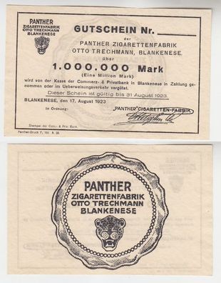 1 Million Mark Banknote Panther Zigarettenfabrik Blankenese 1923 Ohne KN(115808)